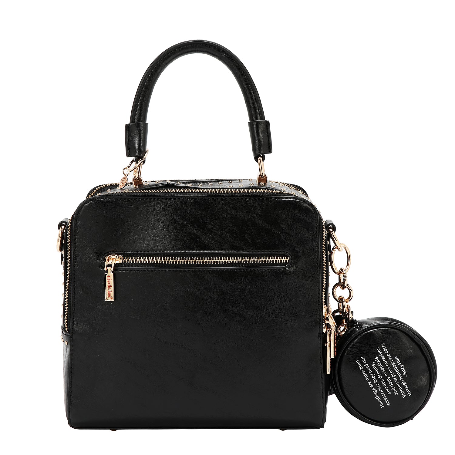BOLSO DE MANO CUADRADO CON LOGOTIPO EN RELIEVE (NEGRO)
