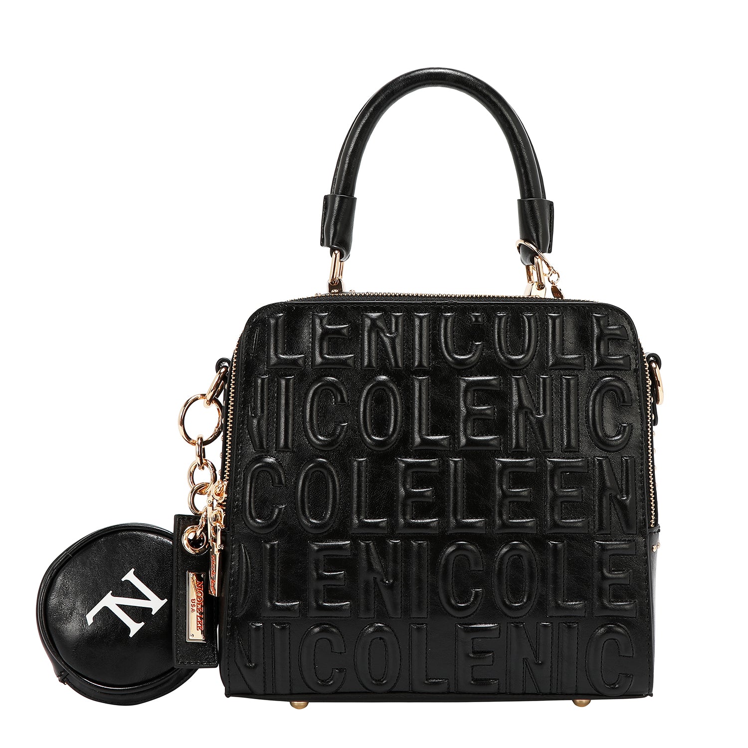 BOLSO DE MANO CUADRADO CON LOGOTIPO EN RELIEVE (NEGRO)