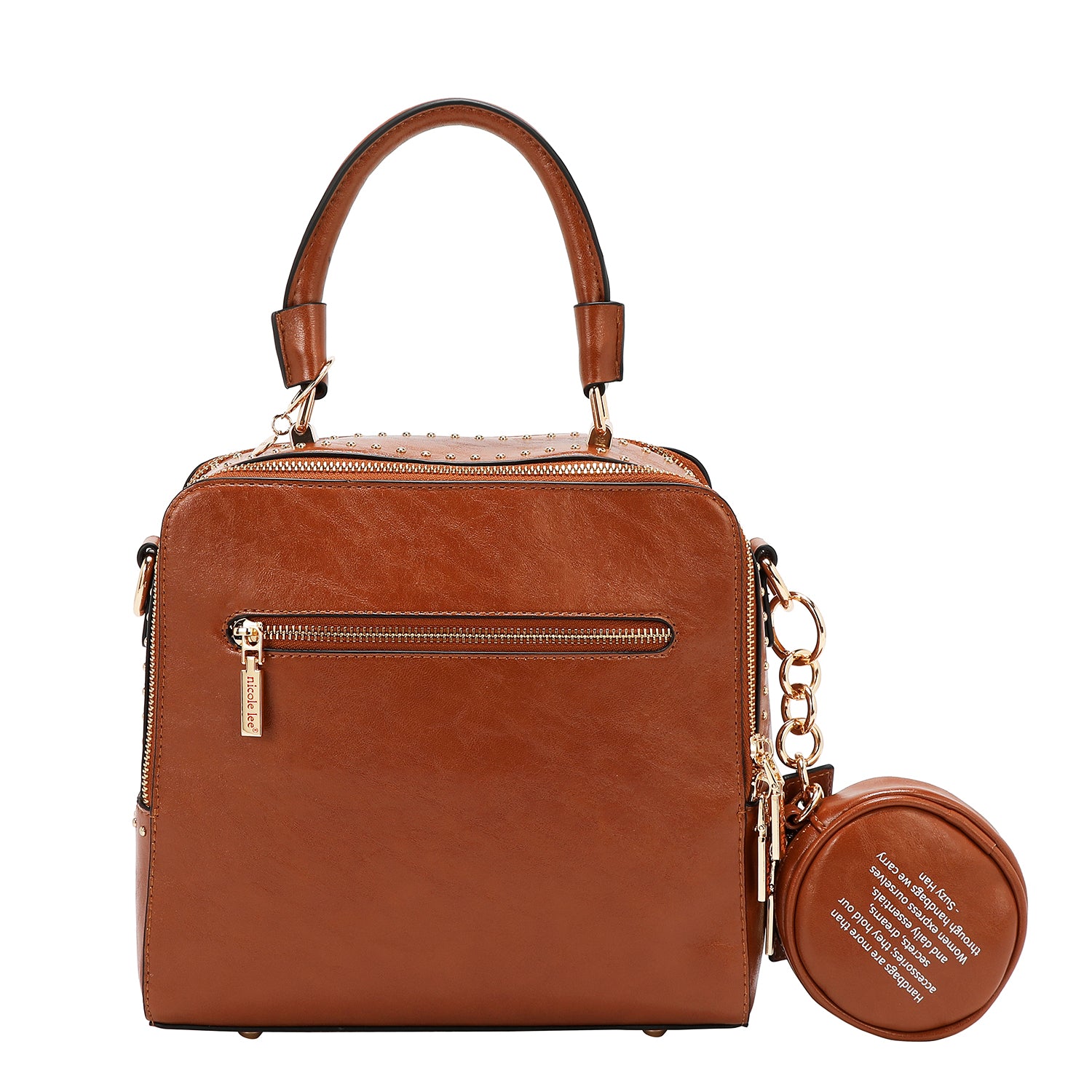 BOLSO DE MANO CUADRADO CON LOGOTIPO EN RELIEVE (MARRON)