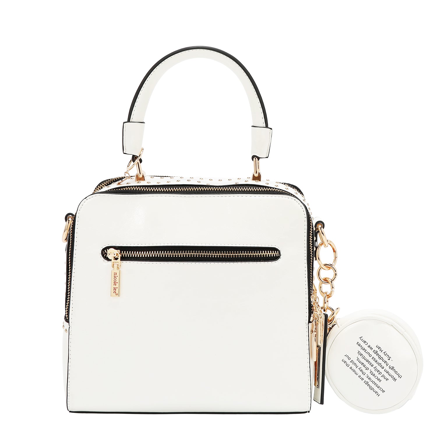 BOLSO DE MANO CUADRADO CON LOGOTIPO EN RELIEVE (BLANCO)