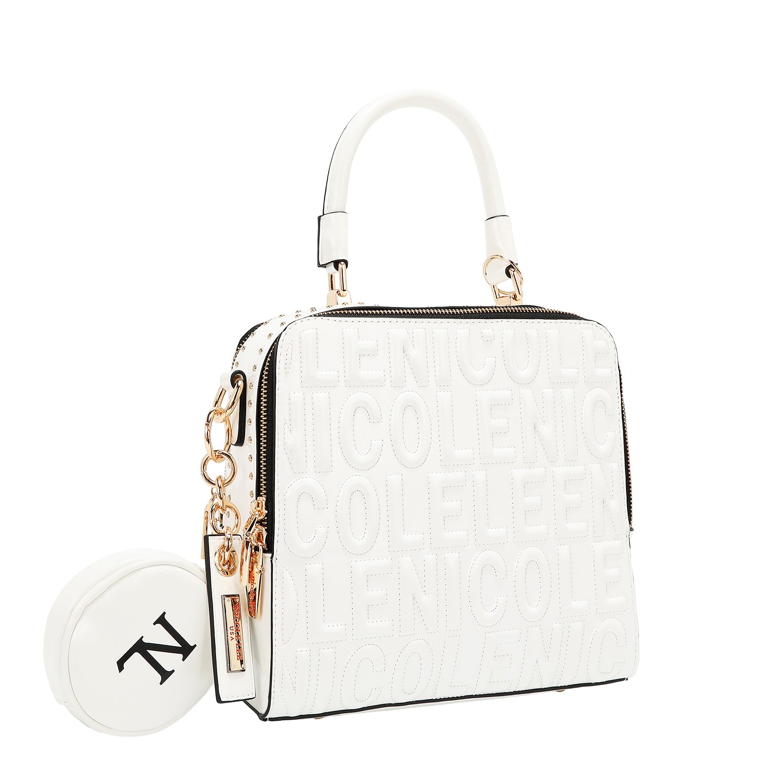 BOLSO DE MANO CUADRADO CON LOGOTIPO EN RELIEVE (BLANCO)
