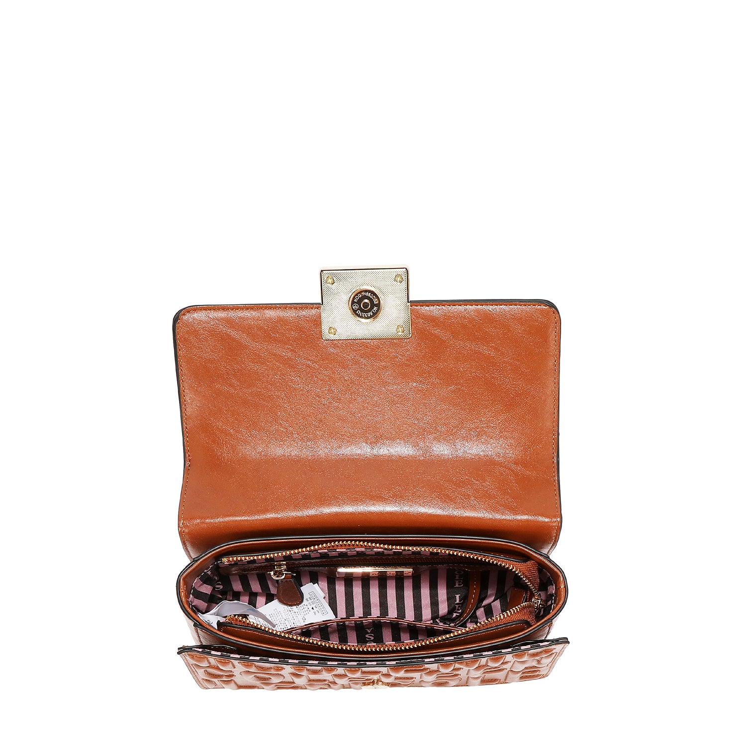 BOLSO DE HOMBRO CON CADENA Y LOGO EN RELIEVE (MARRON)