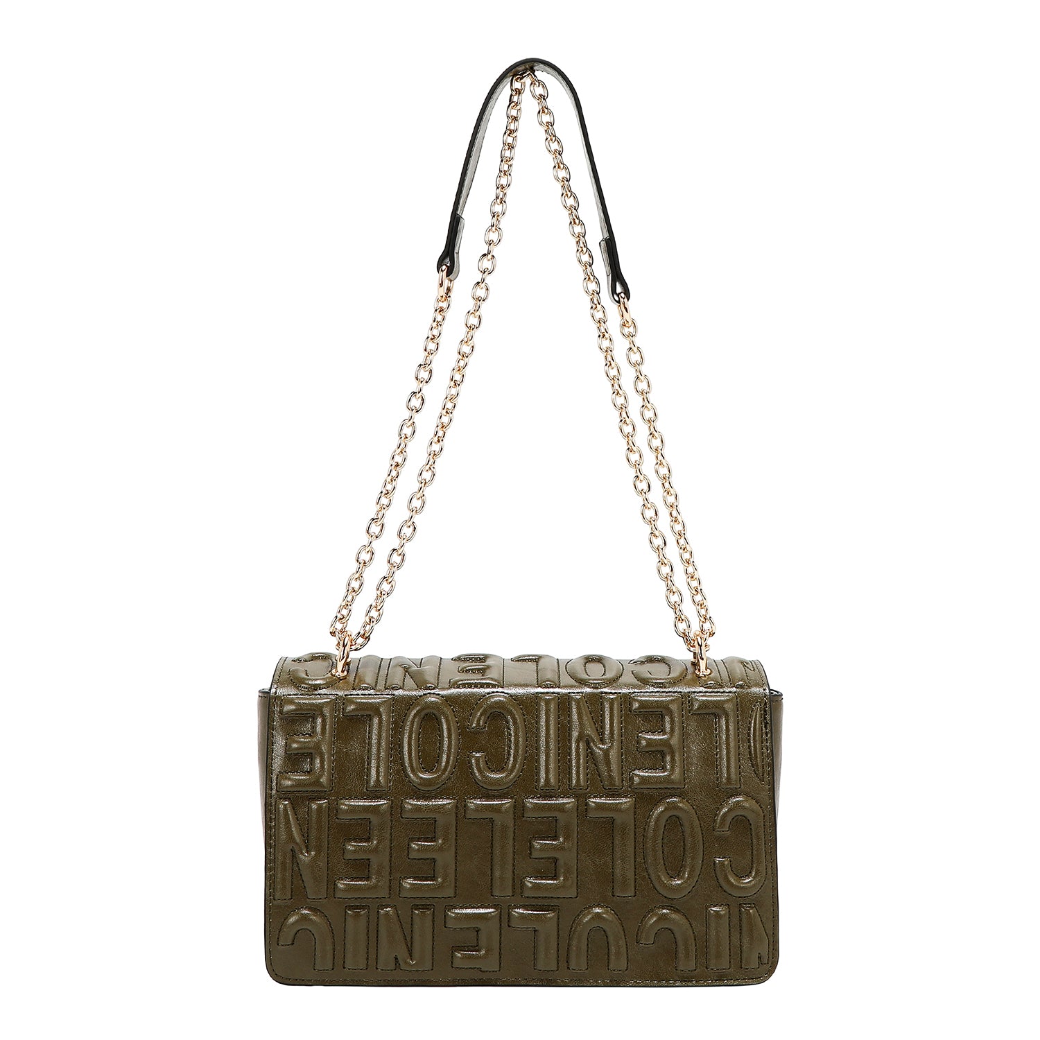 BOLSO DE HOMBRO CON CADENA Y LOGO EN RELIEVE (OLIVA)