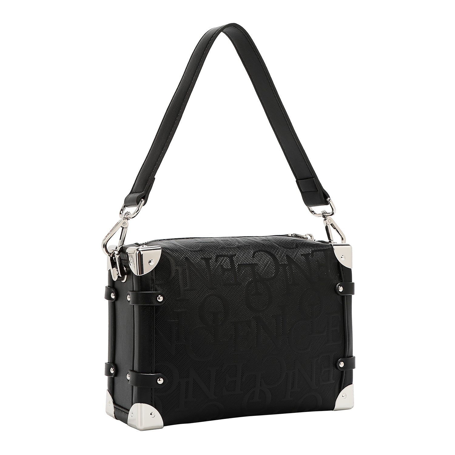 BOLSO DE HOMBRO CUADRADO ELEGANCIA EN RELIEVE (NEGRO)