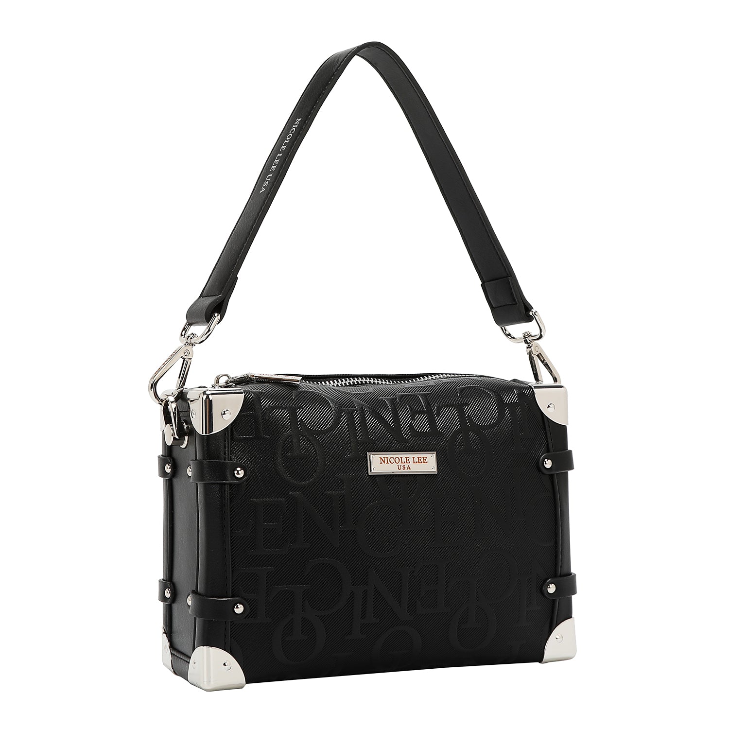 BOLSO DE HOMBRO CUADRADO ELEGANCIA EN RELIEVE (NEGRO)