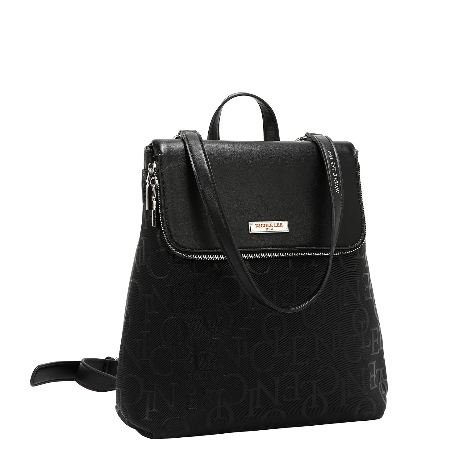 MOCHILA CON SOLAPA ELEGANCIA EN RELIEVE (NEGRO)