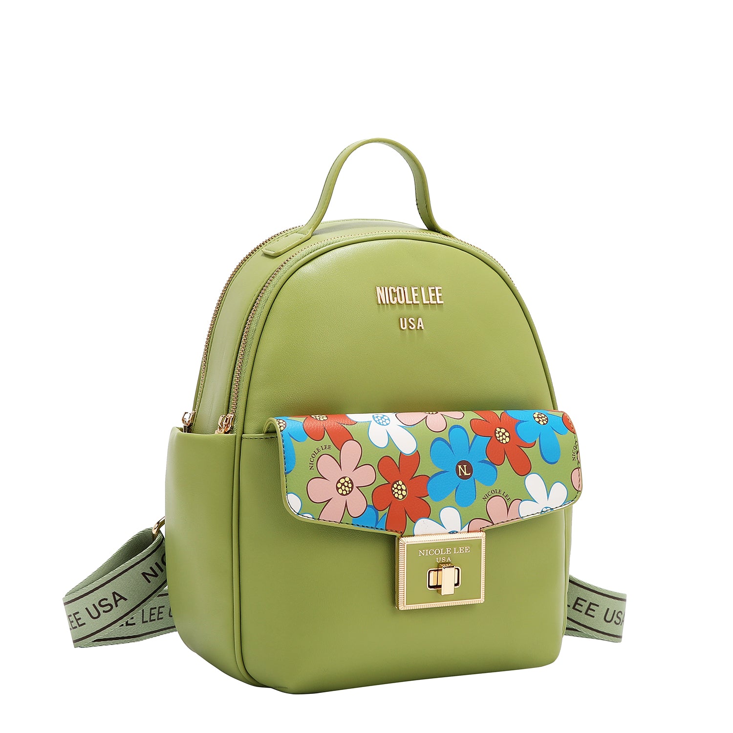 MOCHILA CON SOLAPA POP FLORAL (VERDE)