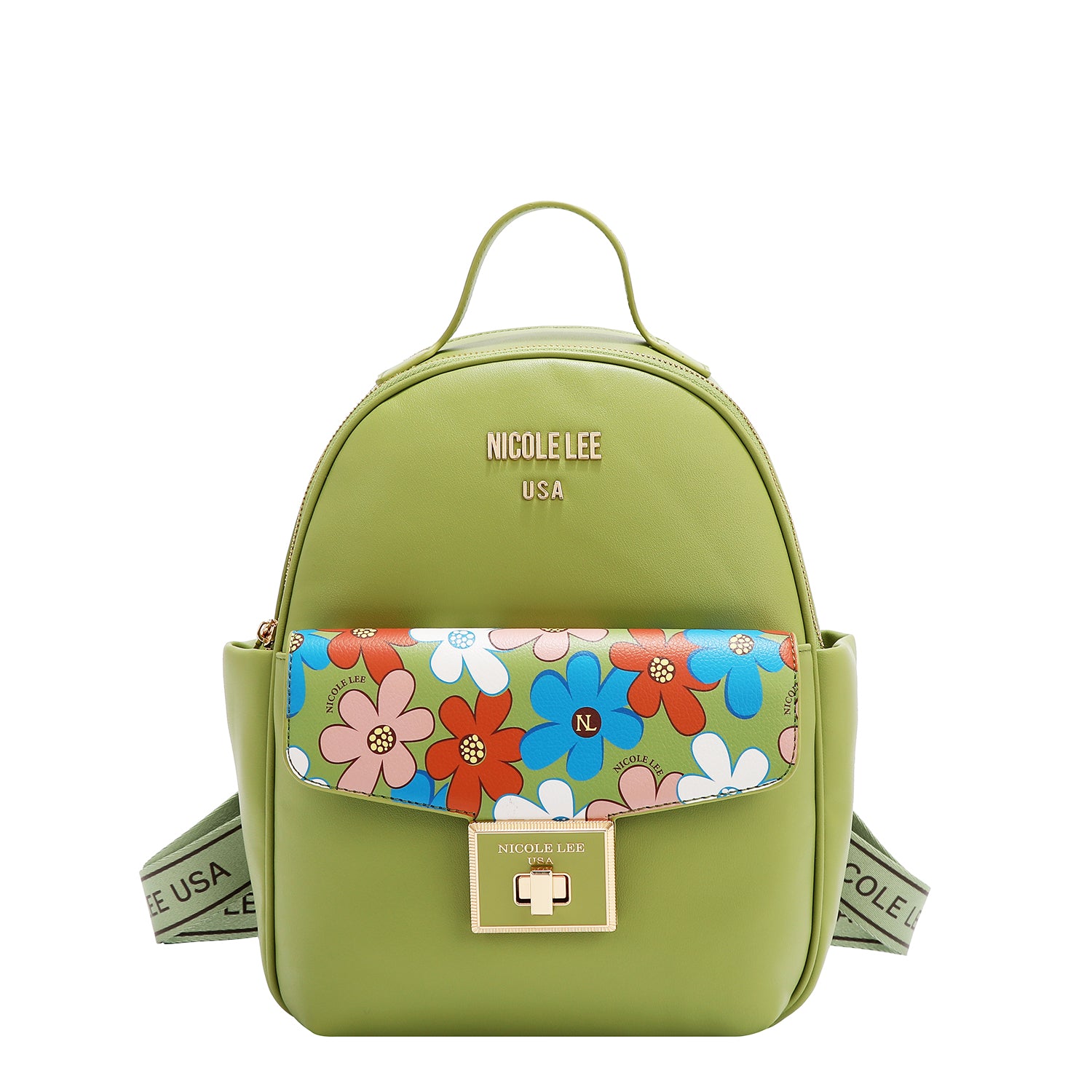 MOCHILA CON SOLAPA POP FLORAL (VERDE)