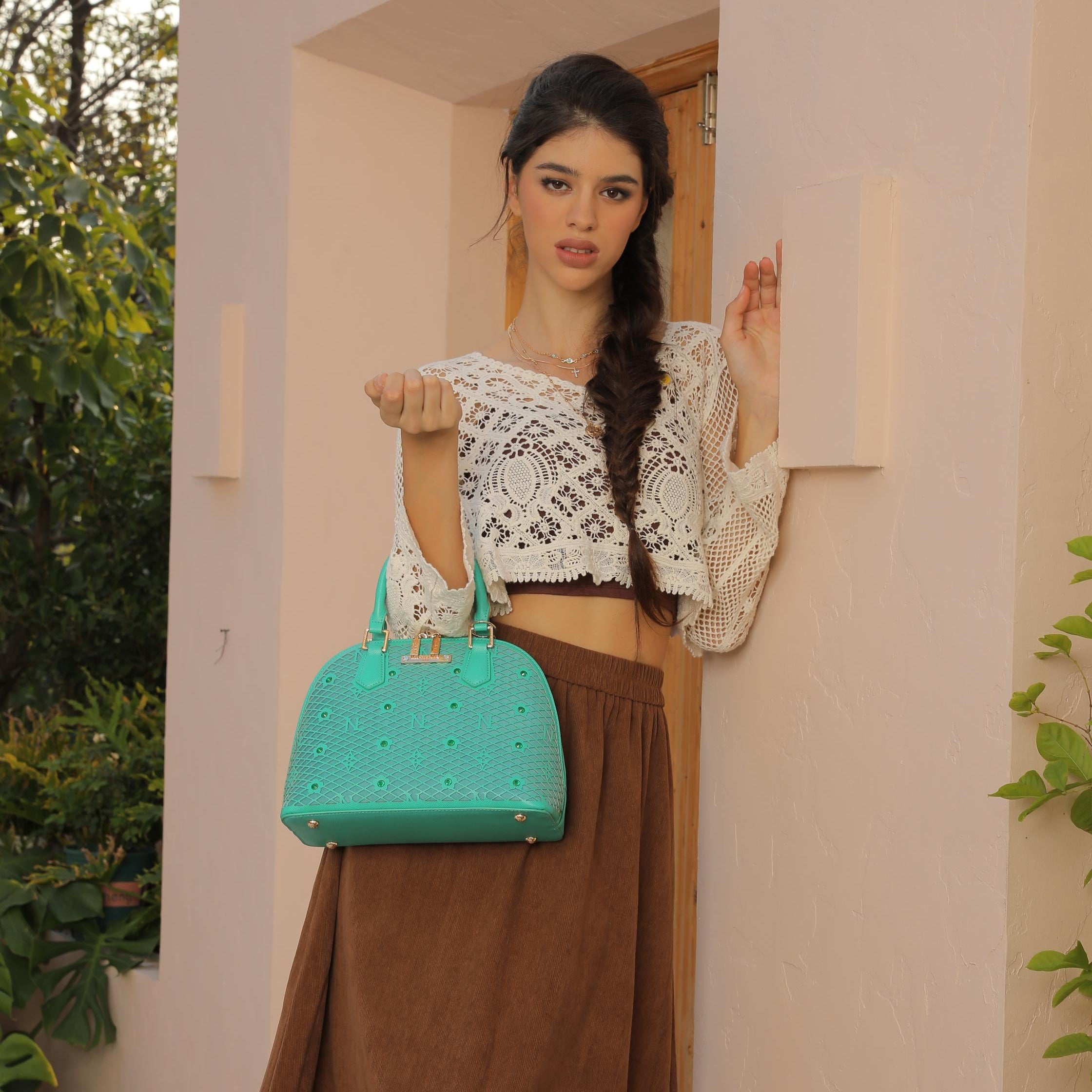 SATCHEL GRACIE TYPE DOMO BAG (GREEN)