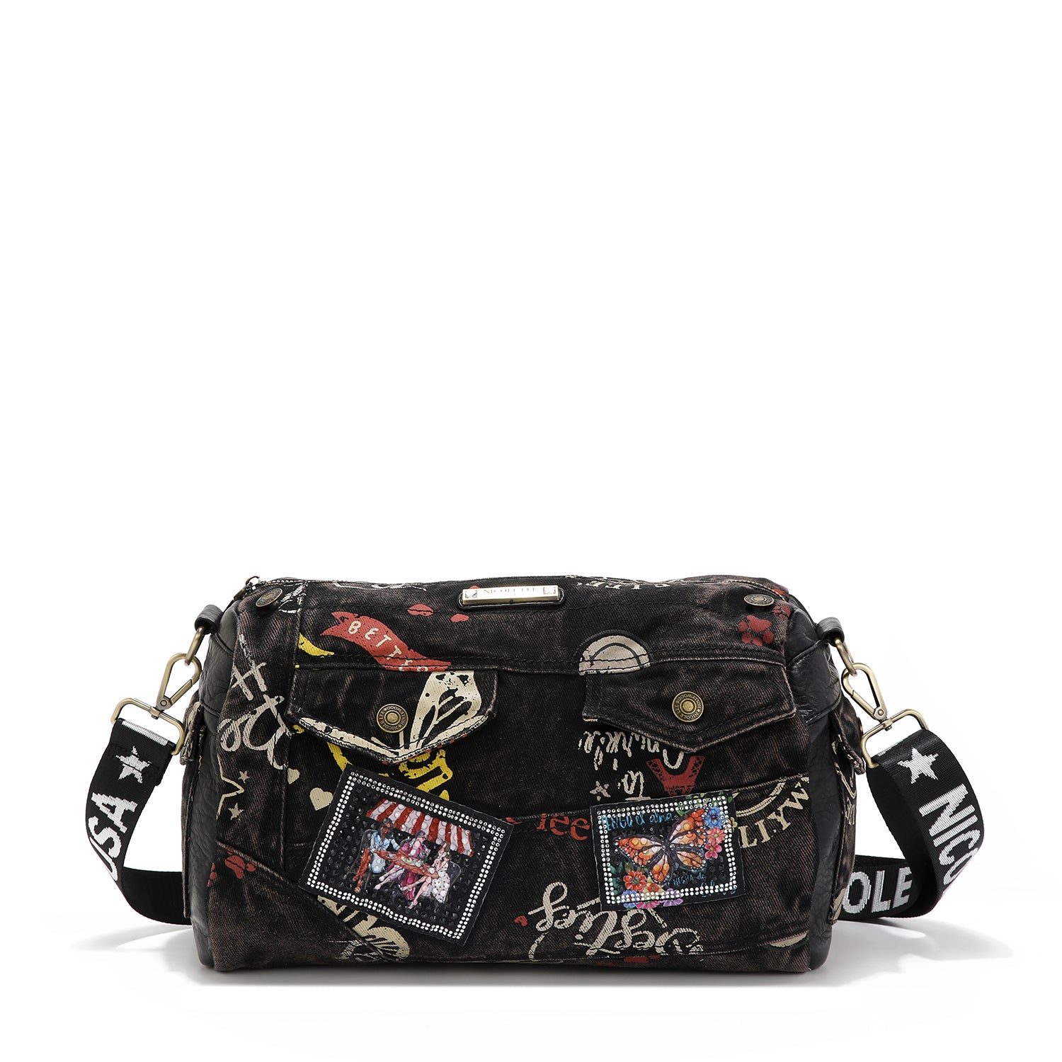 SAC BANDOULIÈRE MESSAGER EN TISSU DENIM MARRON
