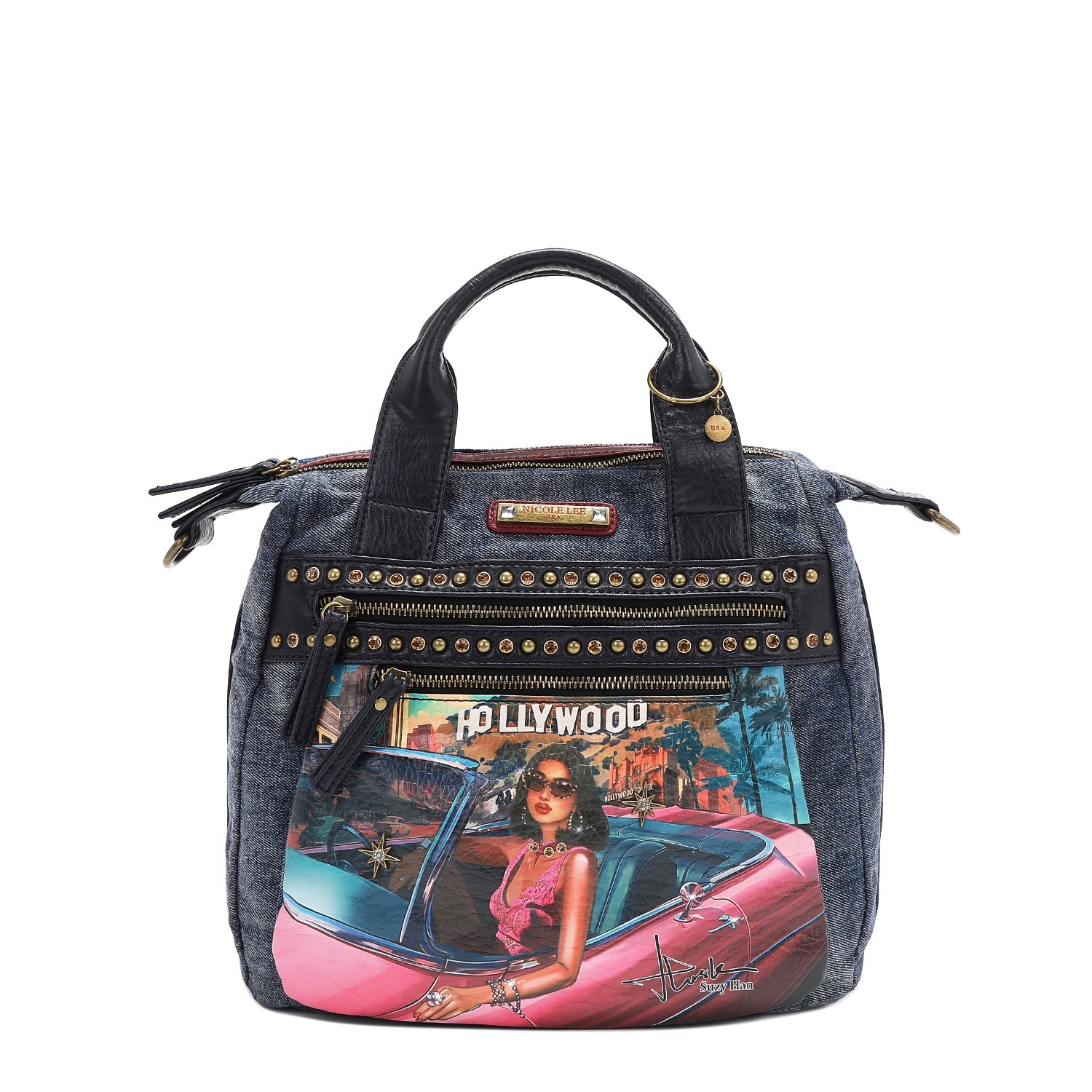 WASHED DENIM BAG WITH STUDS (<tc><tc>Hollywood Drive</tc></tc>)