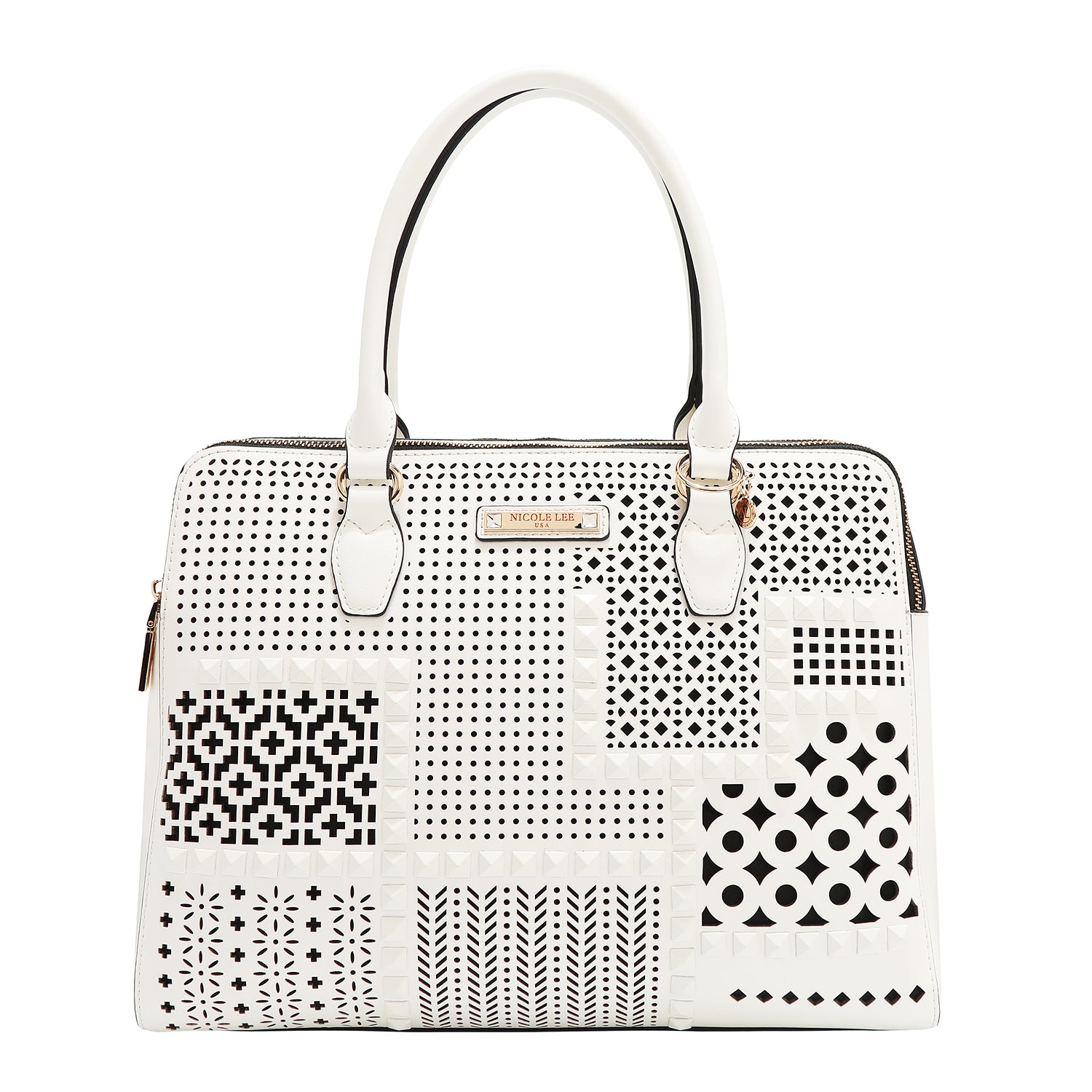 BOLSO DE MANO CON RECORTES GEOMÉTRICOS (BLANCO)