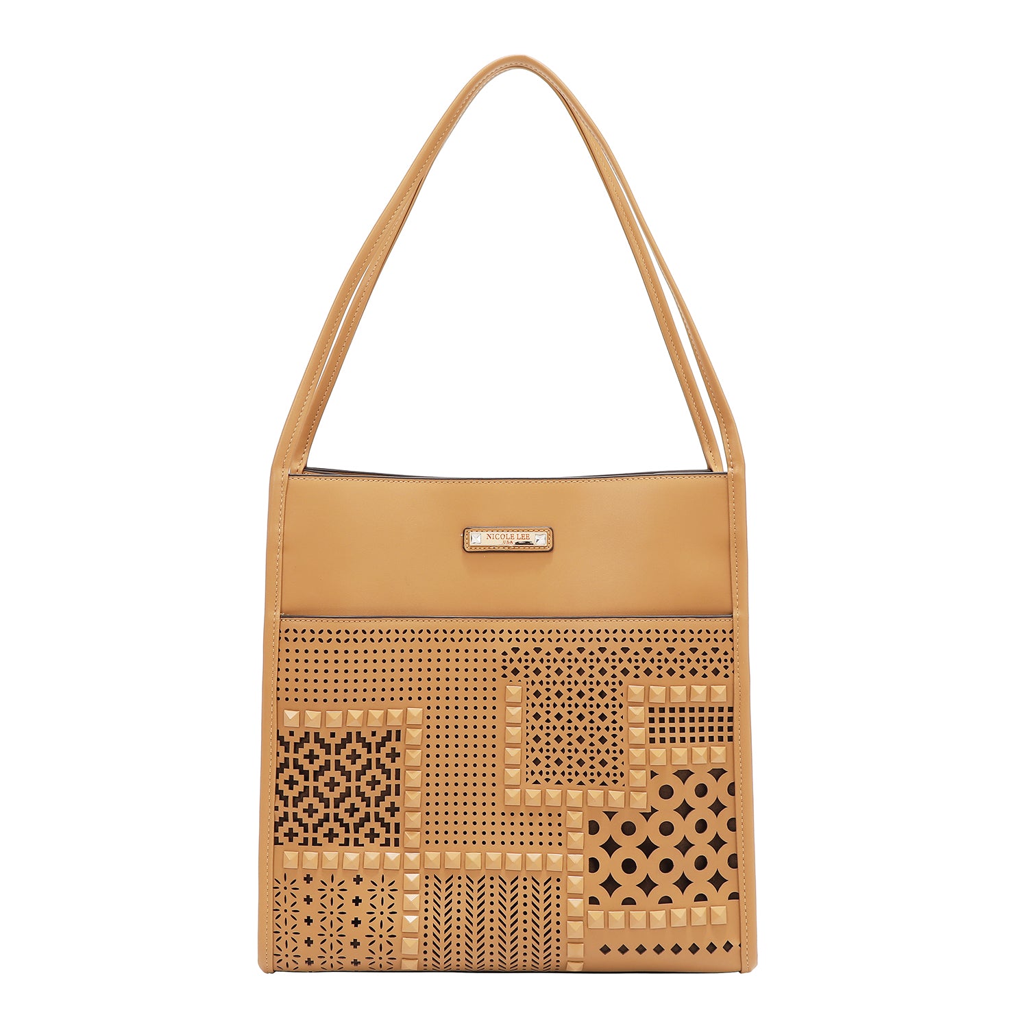 BOLSA DE DOS PIEZAS CON RECORTE GEOMÉTRICO (ARENA)