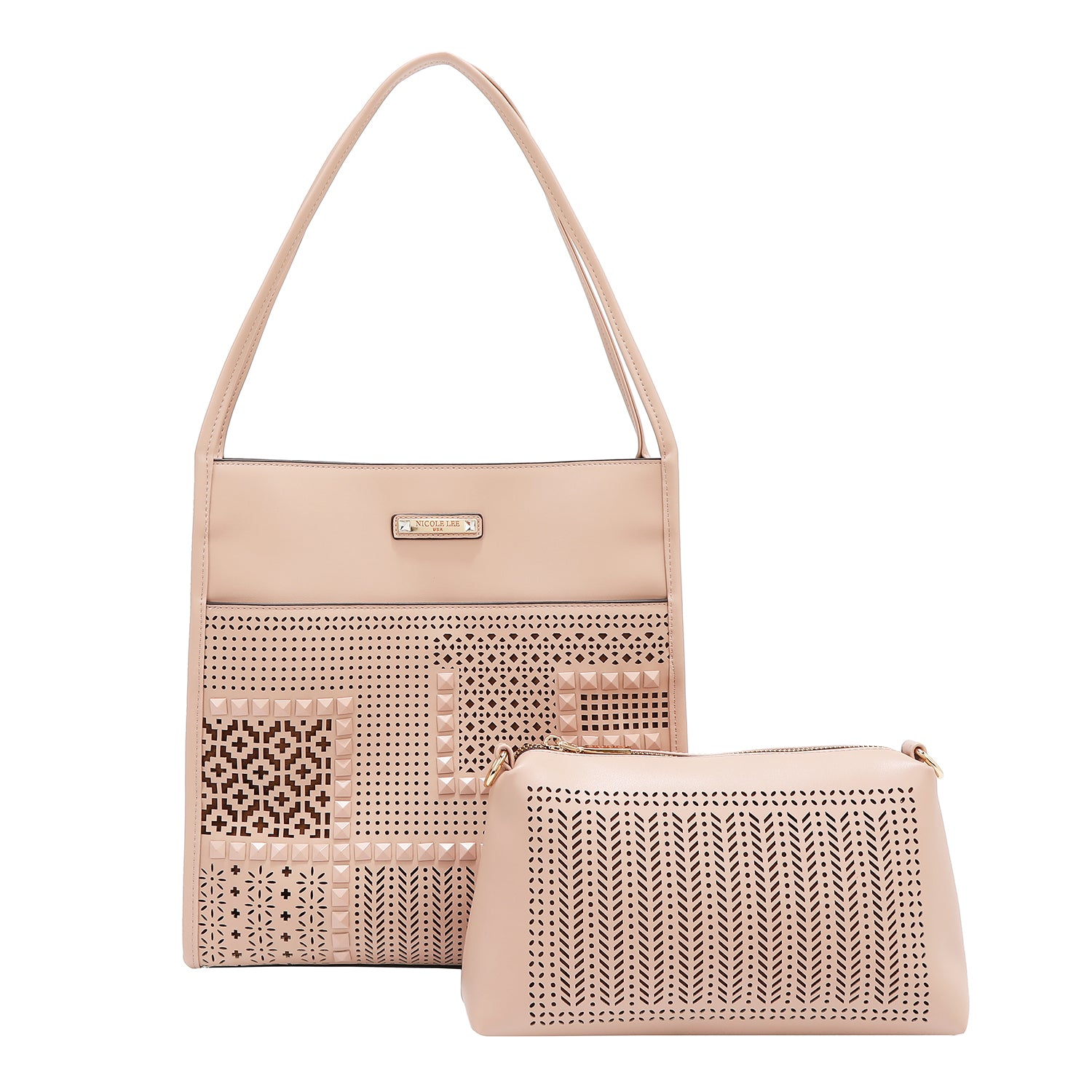 BOLSA DE DOS PIEZAS CON RECORTE GEOMÉTRICO (ROSA)