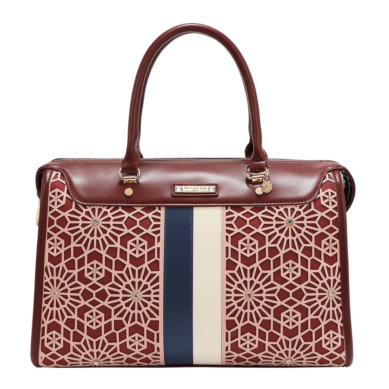 BOLSO BOSTON CON CORTE LÁSER GEOMÉTRICO (VINO)