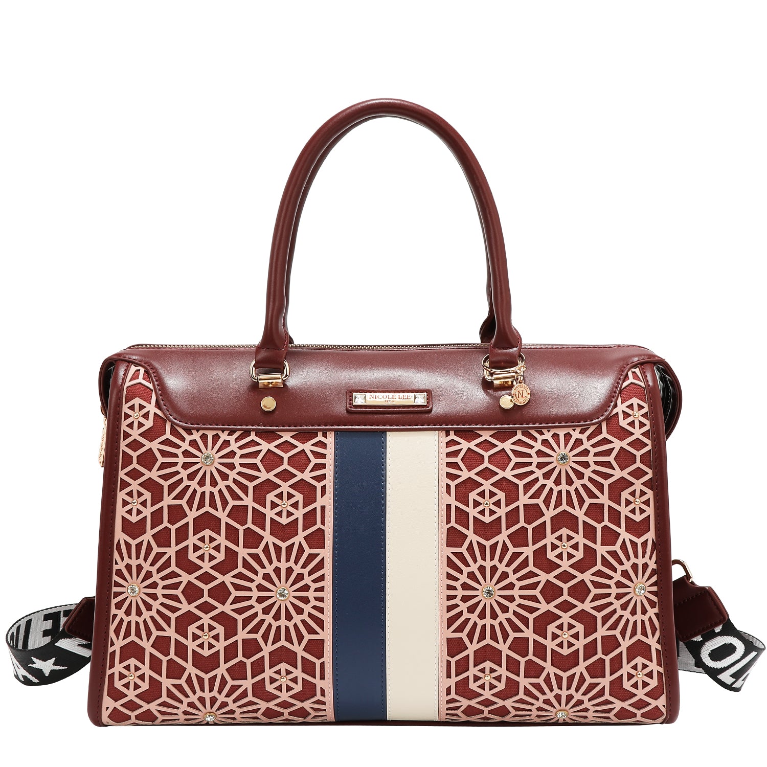 BOLSO BOSTON CON CORTE LÁSER GEOMÉTRICO (VINO)