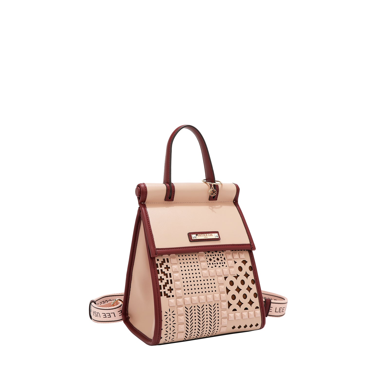 MOCHILA CONVERTIBLE CON RECORTE GEOMÉTRICO / BOLSO CON ASA SUPERIOR (ROSA)