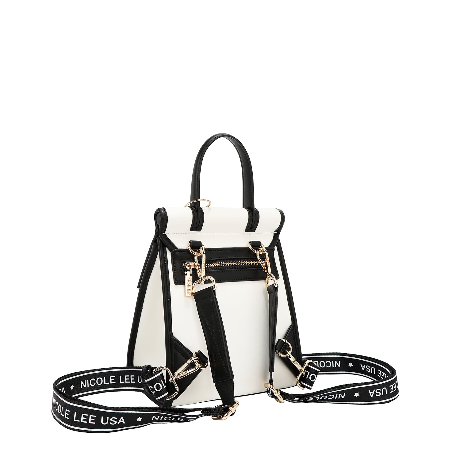 Mochila conversível com corte/saco geométrico com alça superior (branco)