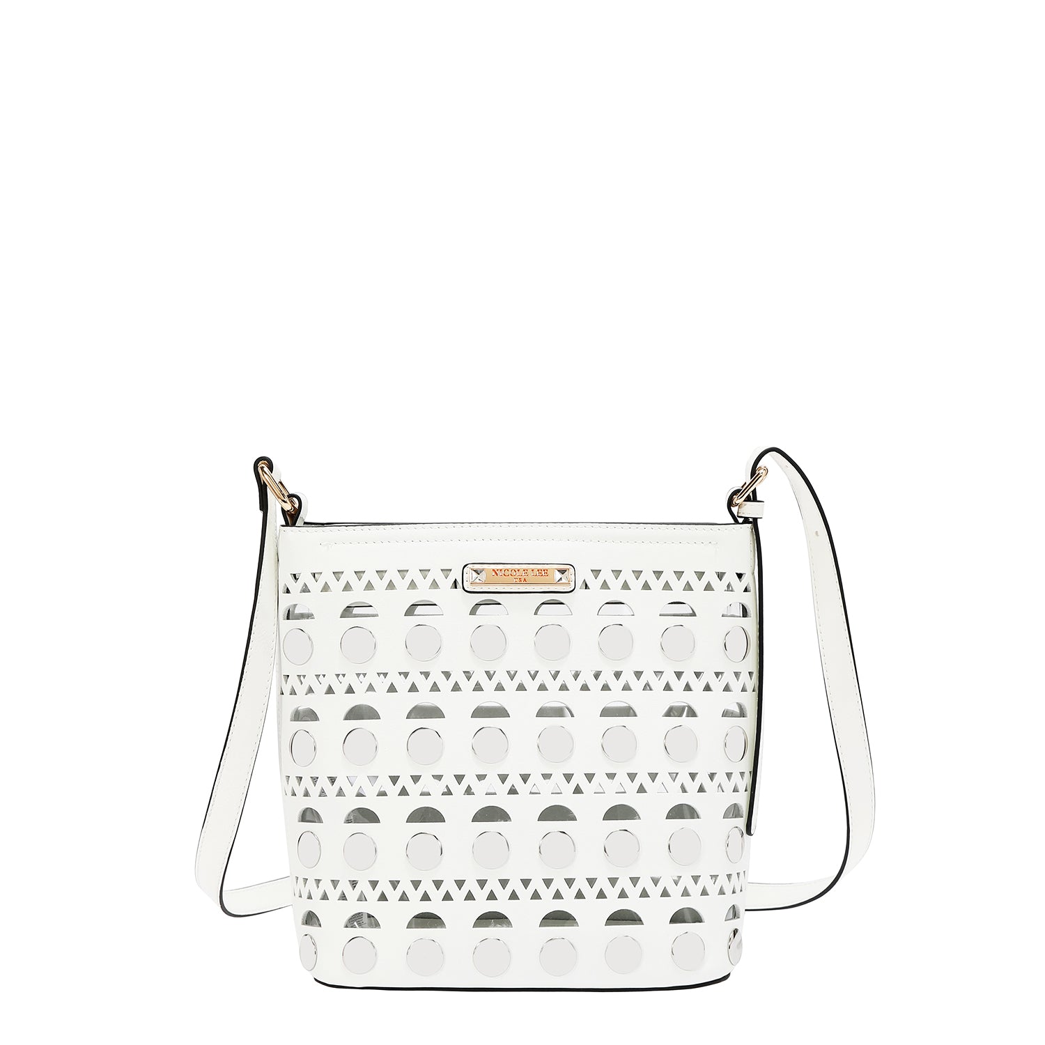 BOLSO BANDOLERA CON TACHUELAS PLATEADAS (BLANCO)
