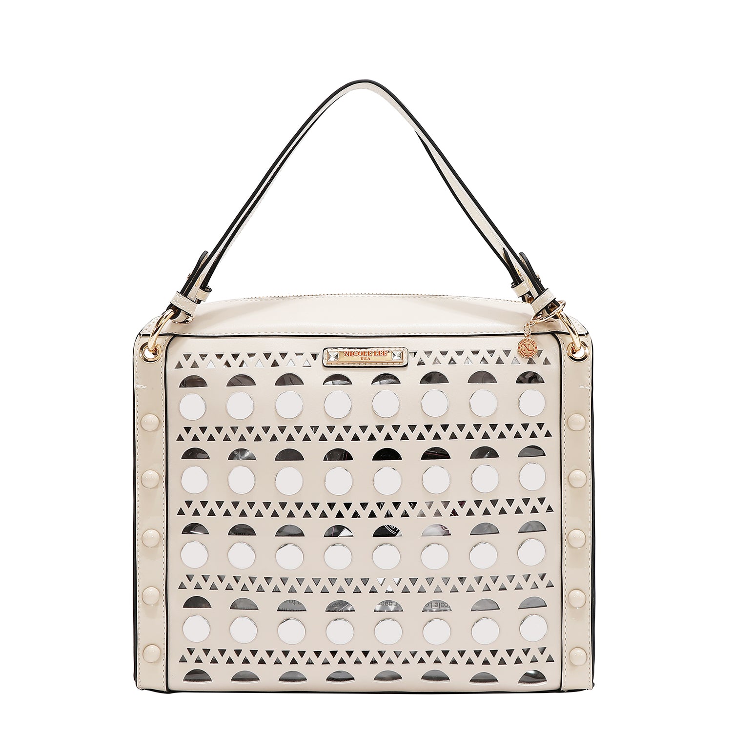 BOLSO DE MANO CON TACHUELAS PLATEADAS (BEIGE)