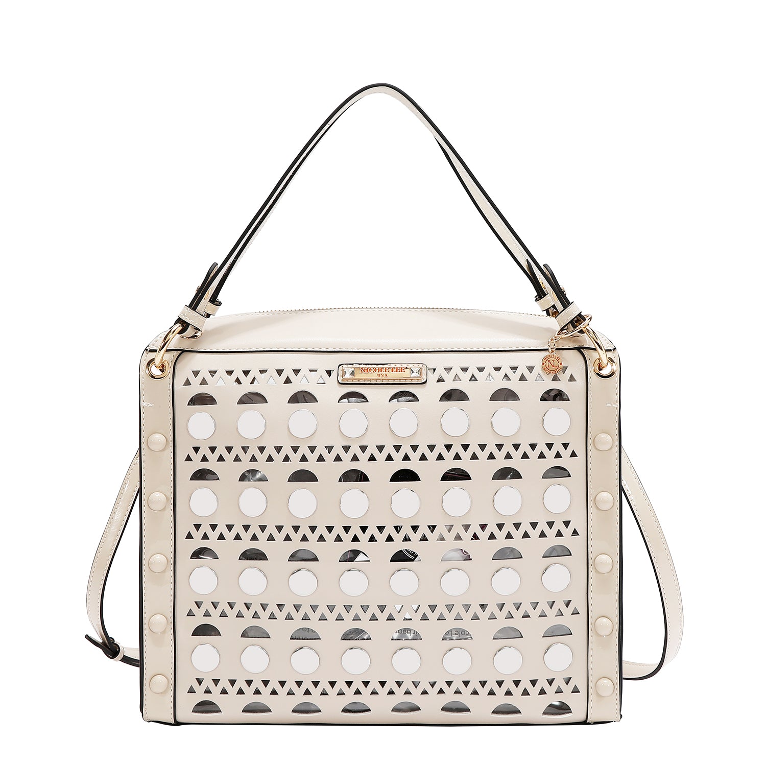 BOLSO DE MANO CON TACHUELAS PLATEADAS (BEIGE)