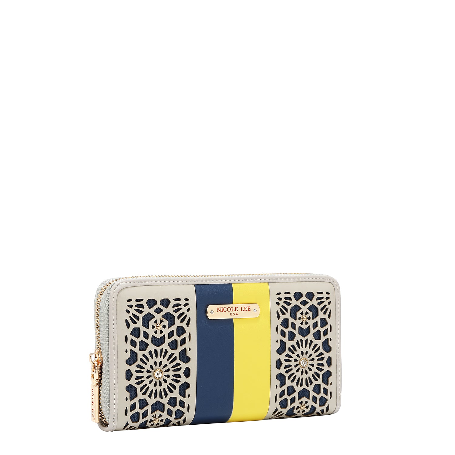 CARTERA CON RECORTE GEOMÉTRICO (GRIS)