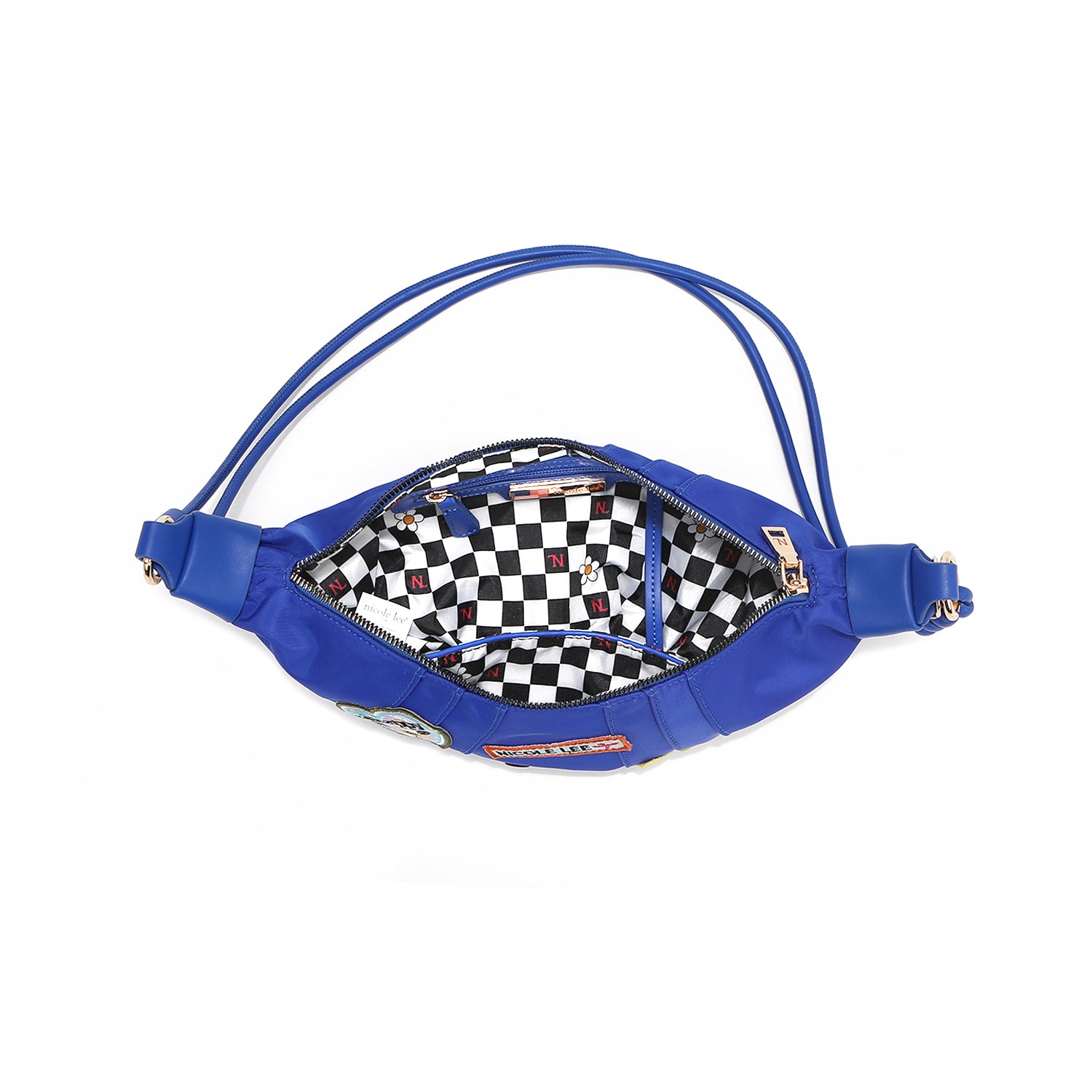 BOLSO CROISSANT CON PARCHES DE COLORES (AZUL)