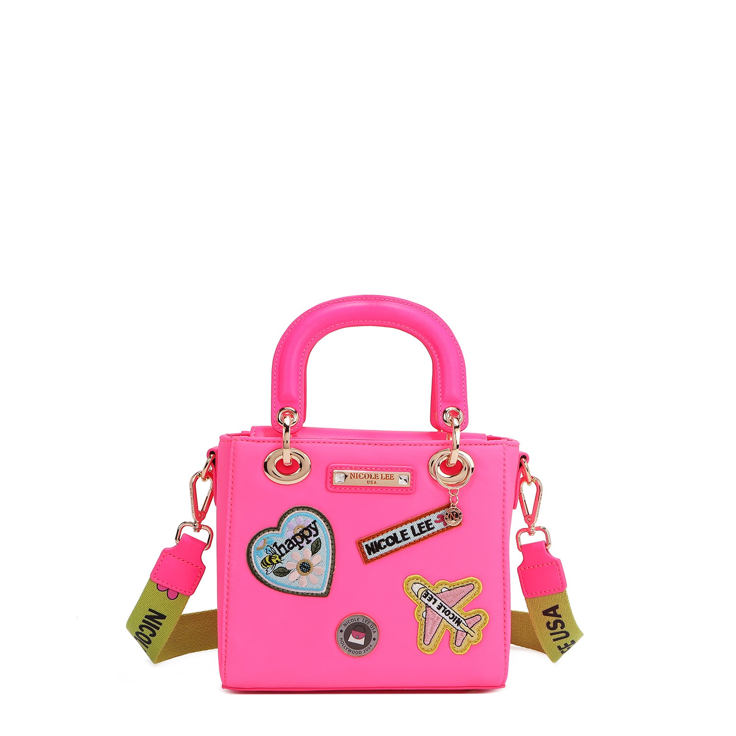 Hand bag with colored patches (pink)