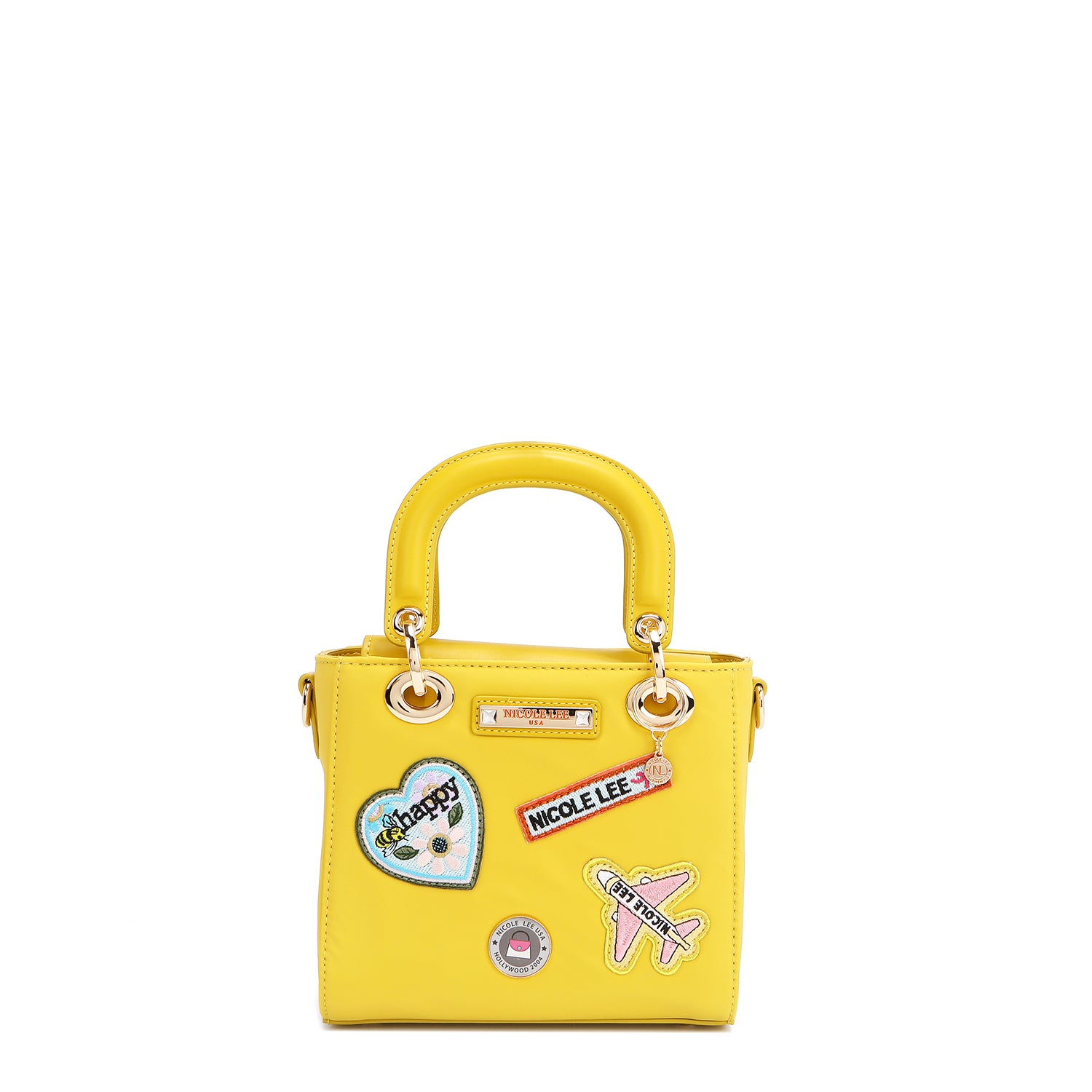 BOLSO DE MANO CON PARCHES DE COLORES (AMARILLO)