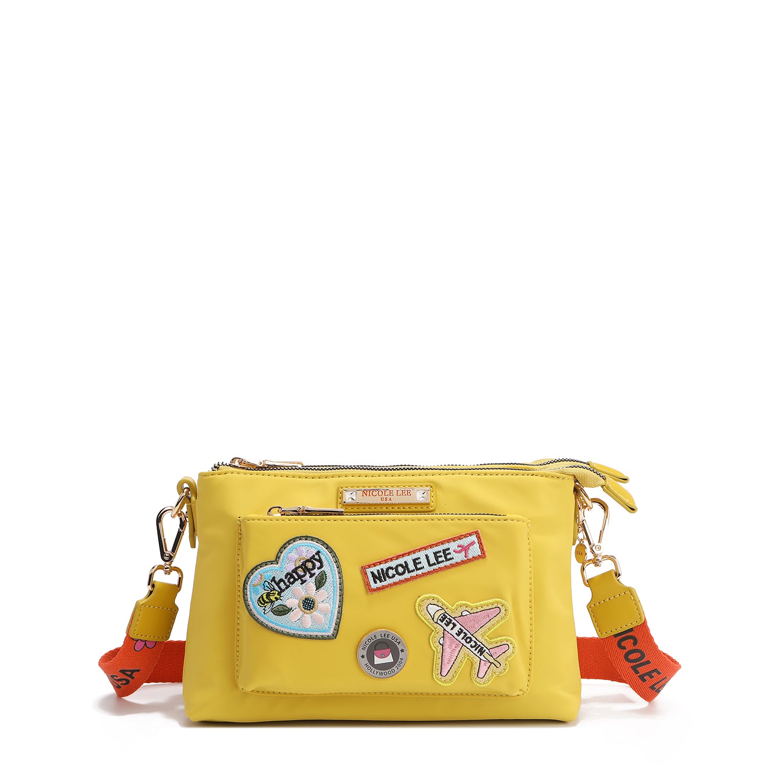 BOLSO CRUZADO ACORDEÓN CON PARCHES DE COLORES (AMARILLO)