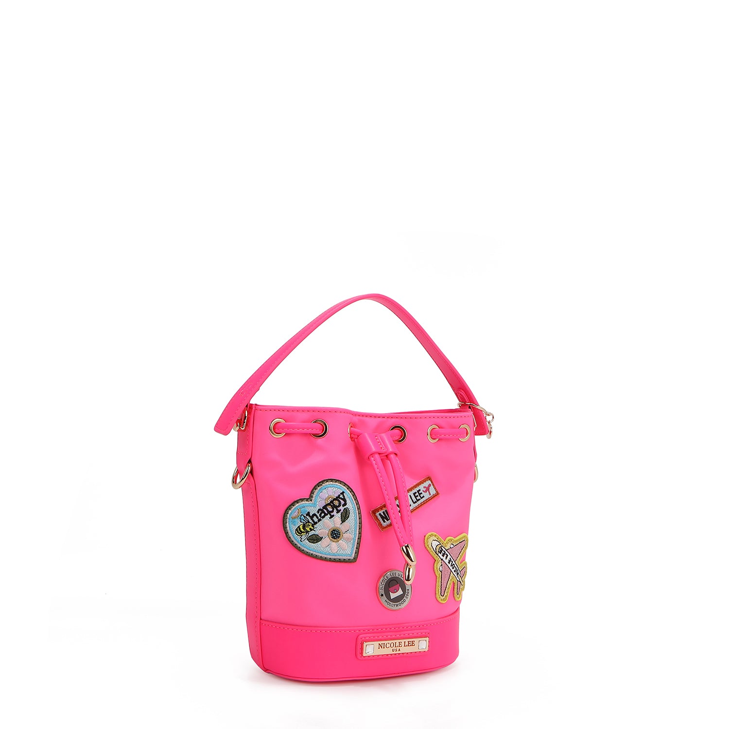 SAC SEAU À PATCHS COLORÉS (ROSE)