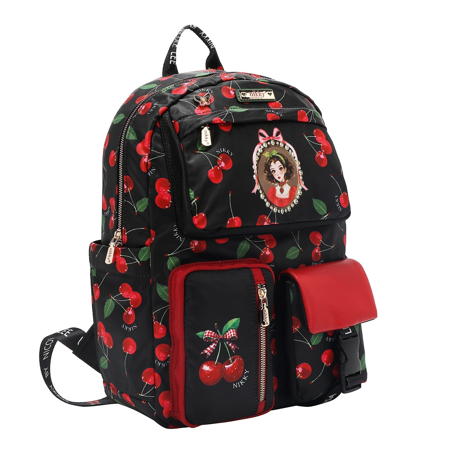 MOCHILA DE MODA MULTIBOLSILLOS (CHERRY LIPS-BLACK)