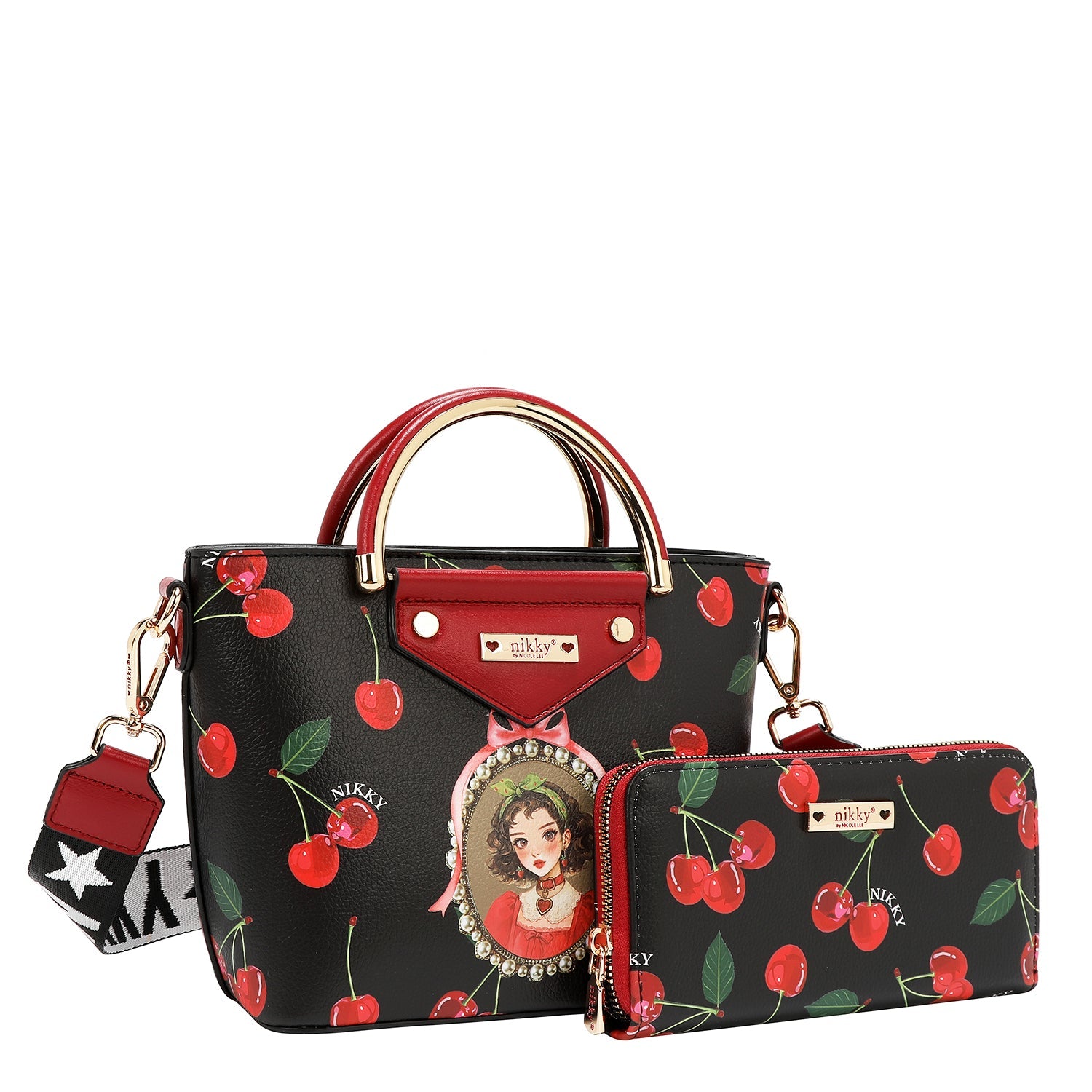 ENSEMBLE 3 PIÈCES (SAC À MAIN, SAC À BANDOULIÈRE, PORTEFEUILLE) (<tc>CHERRY LIPS</tc>-NOIR)