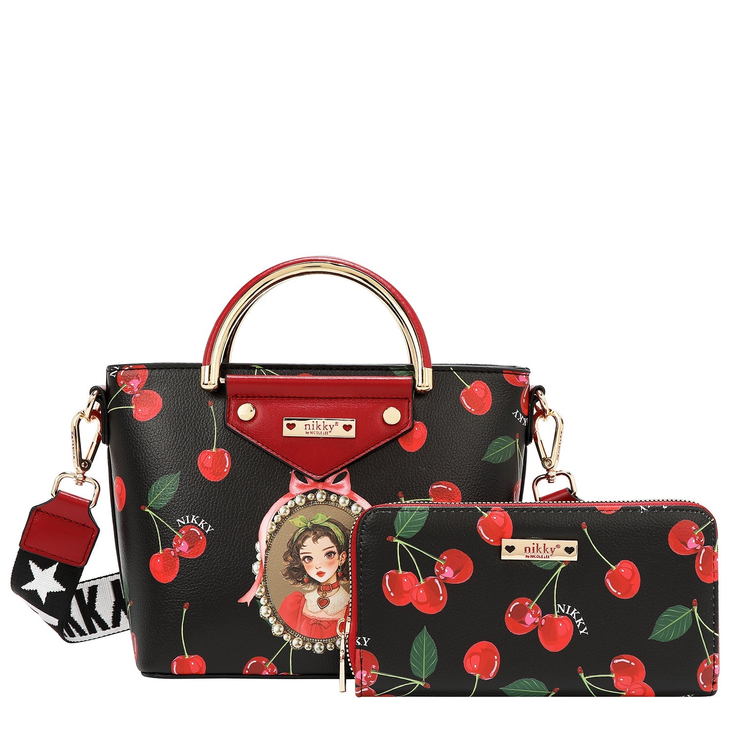 ENSEMBLE 3 PIÈCES (SAC À MAIN, SAC À BANDOULIÈRE, PORTEFEUILLE) (<tc>CHERRY LIPS</tc>-NOIR)