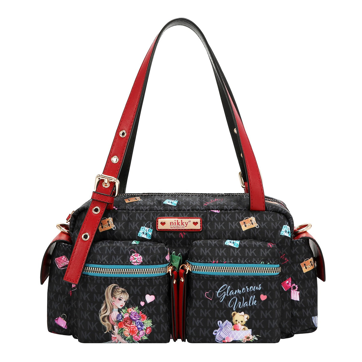 BOLSO SATCHEL DE NYLON (GLAMOROUS WALK - NEGRO)