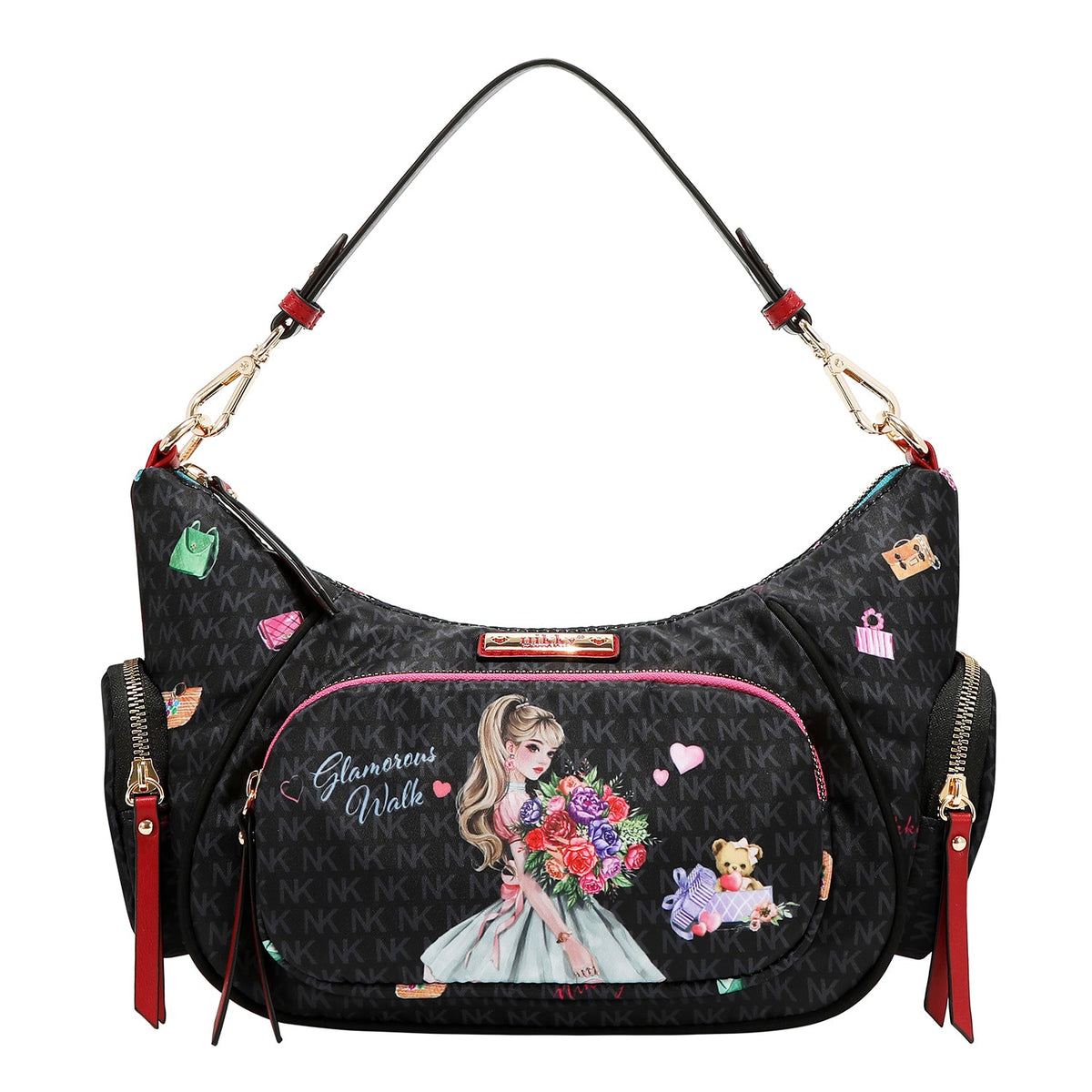 BOLSO DE HOMBRO DE NYLON (GLAMOROUS WALK - NEGRO)