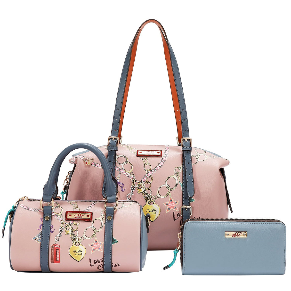 CONJUNTO DE 3 PIEZAS (BOLSO, BANDOLERA, CARTERA) (LOVE CHAIN)