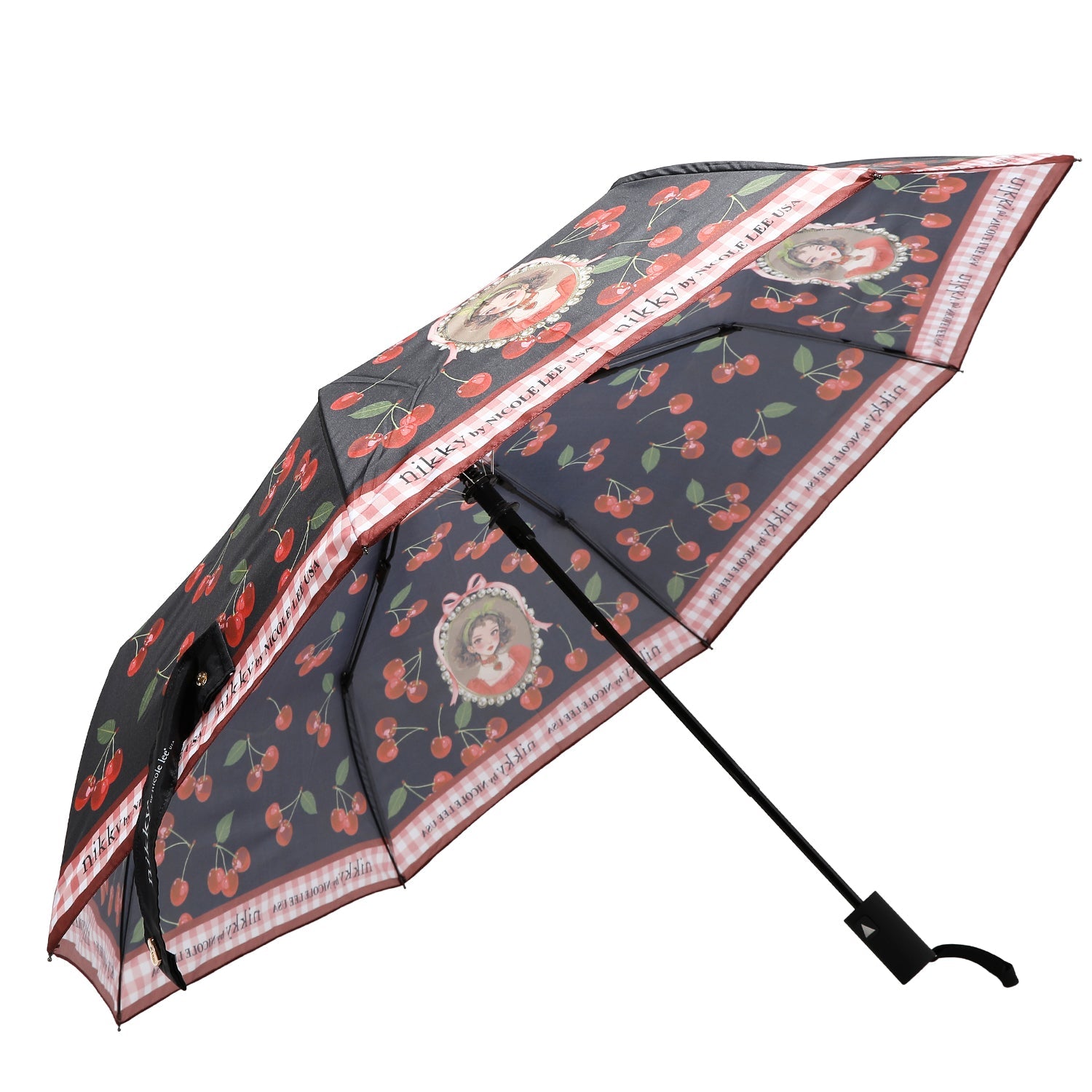 PARAGUAS PORTABLE CON IMPRESIÓN (CHERRY LIPS-NEGRO)