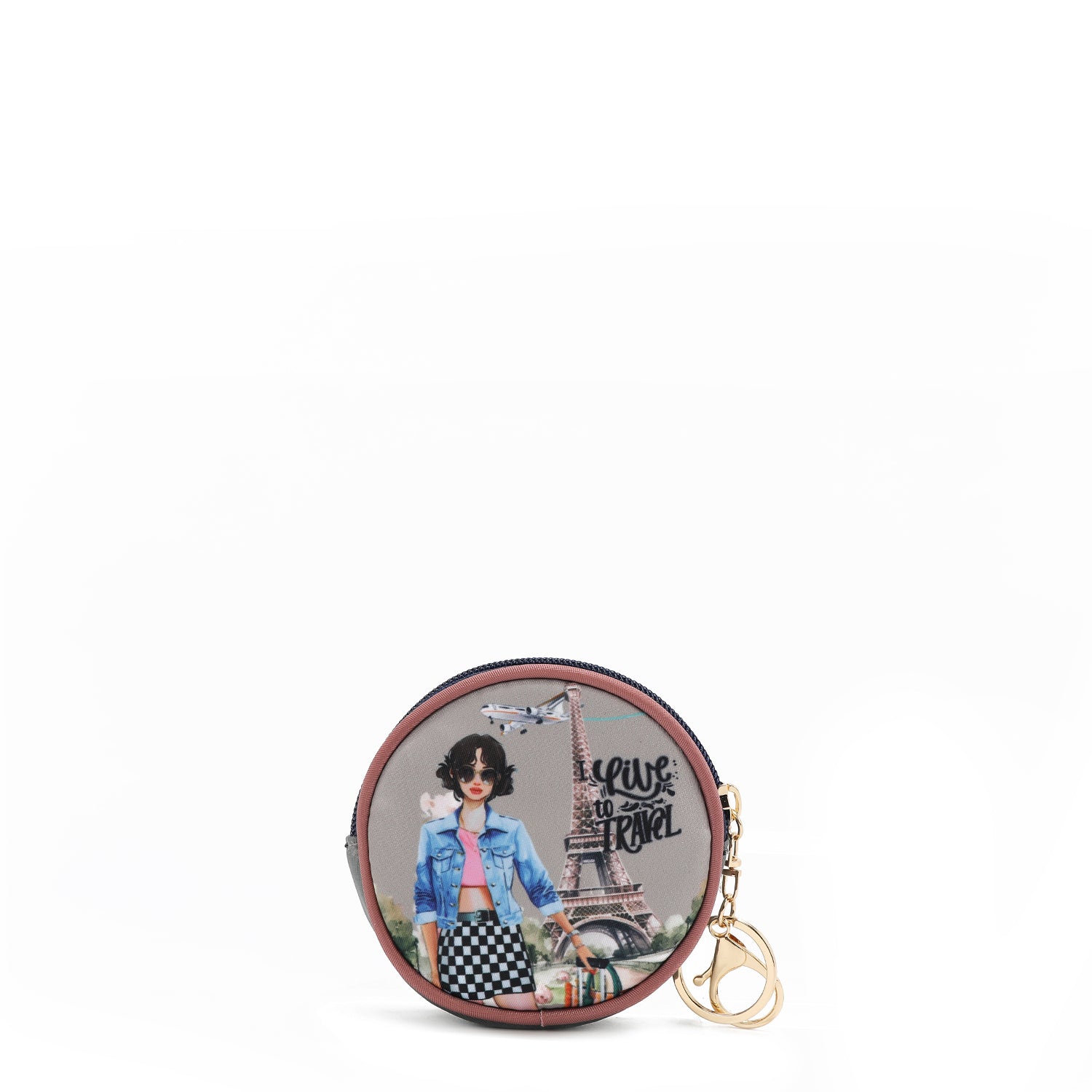 LLAVERO CON MONEDERO REDONDO (I LIVE TO TRAVEL)