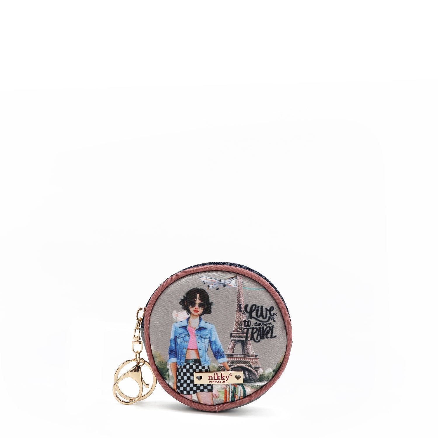 LLAVERO CON MONEDERO REDONDO (I LIVE TO TRAVEL)
