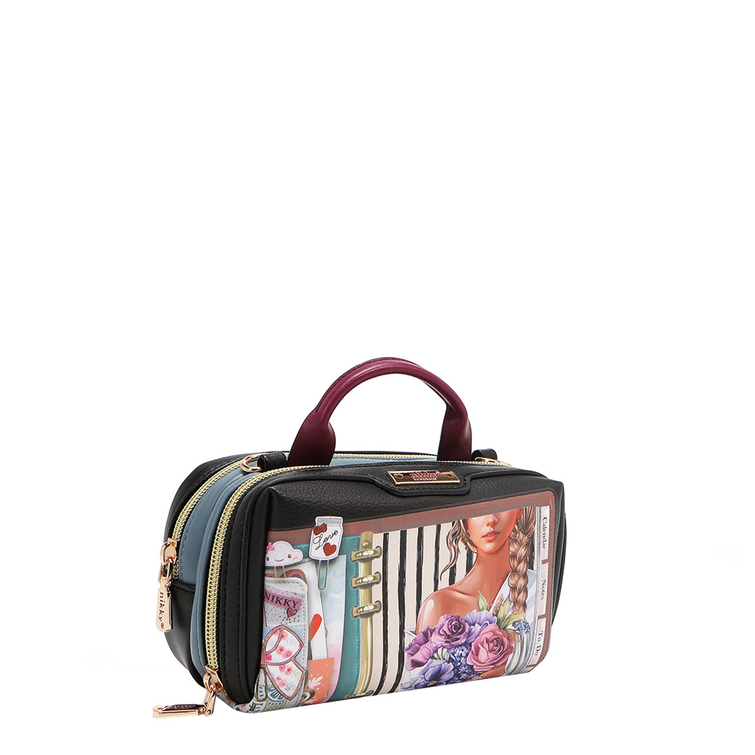 MINI BOSTON CROSSBODY BAG WITH DOUBLE ZIPPER (<tc>NOSTALGIA</tc>)