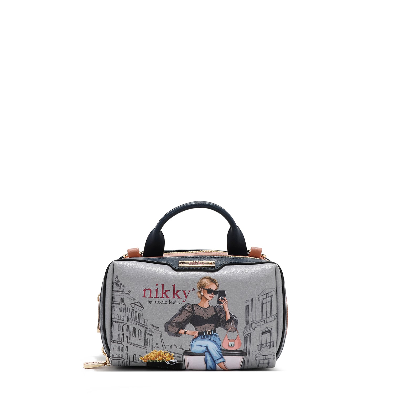 MINI BOSTON CROSSBODY BAG WITH DOUBLE ZIPPER (<tc>URBAN COFFEE DREAM</tc>)