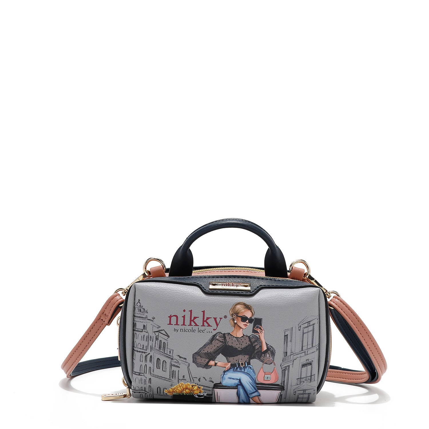 MINI BOSTON CROSSBODY BAG WITH DOUBLE ZIPPER (<tc>URBAN COFFEE DREAM</tc>)