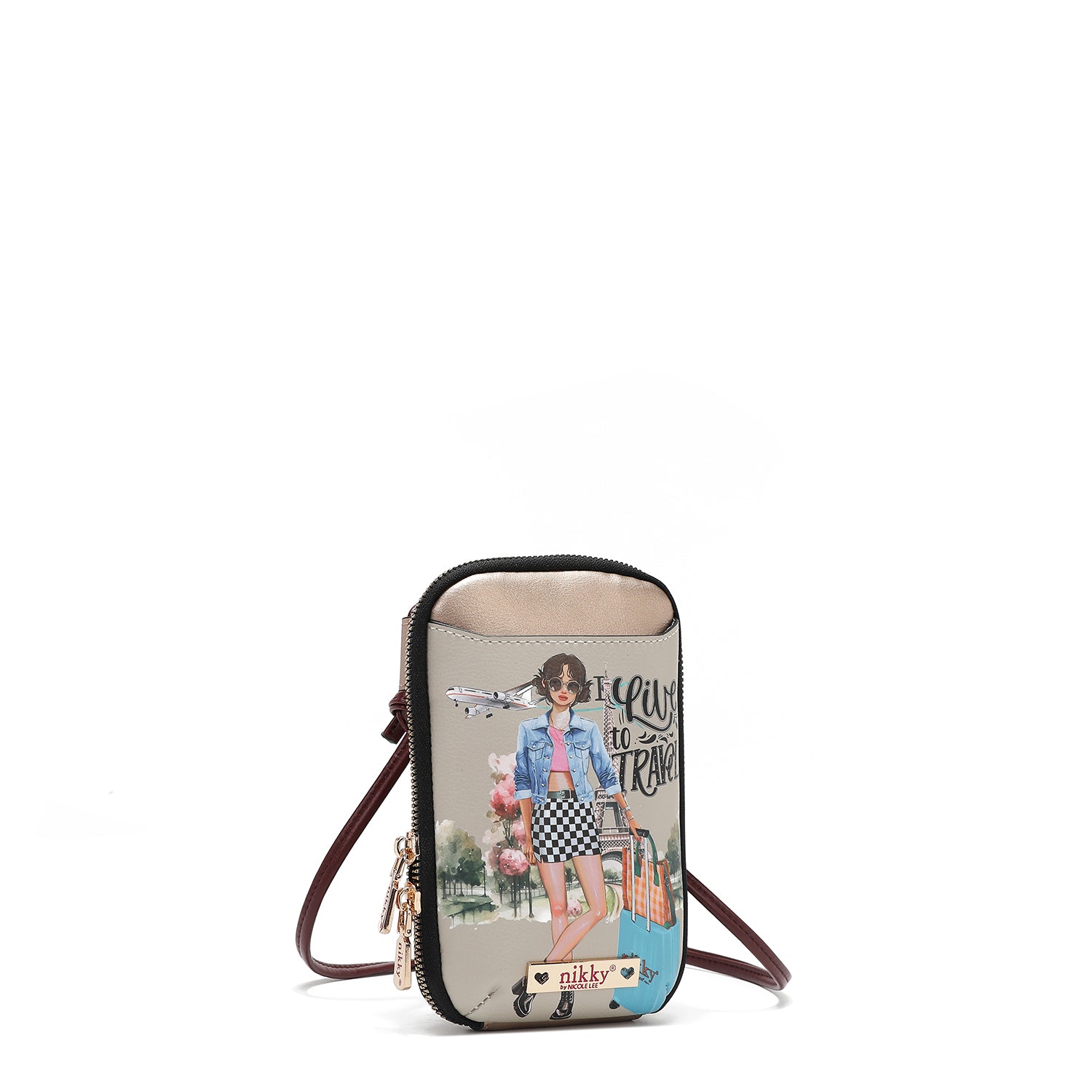 BOLSO CRUZADO CON CREMALLERA PARA TELÉFONO/CARTERA (I LIVE TO TRAVEL)