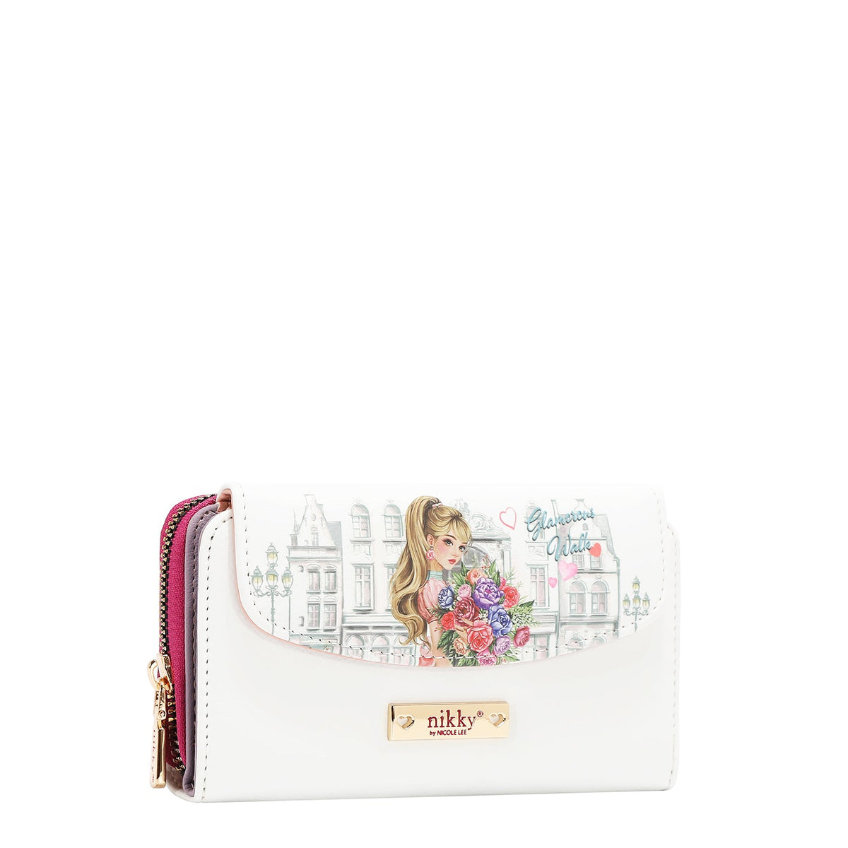 CARTERA CON SOLAPA Y CIERRE DE CREMALLERA (GLAMOROUS WALK-BLANCO)