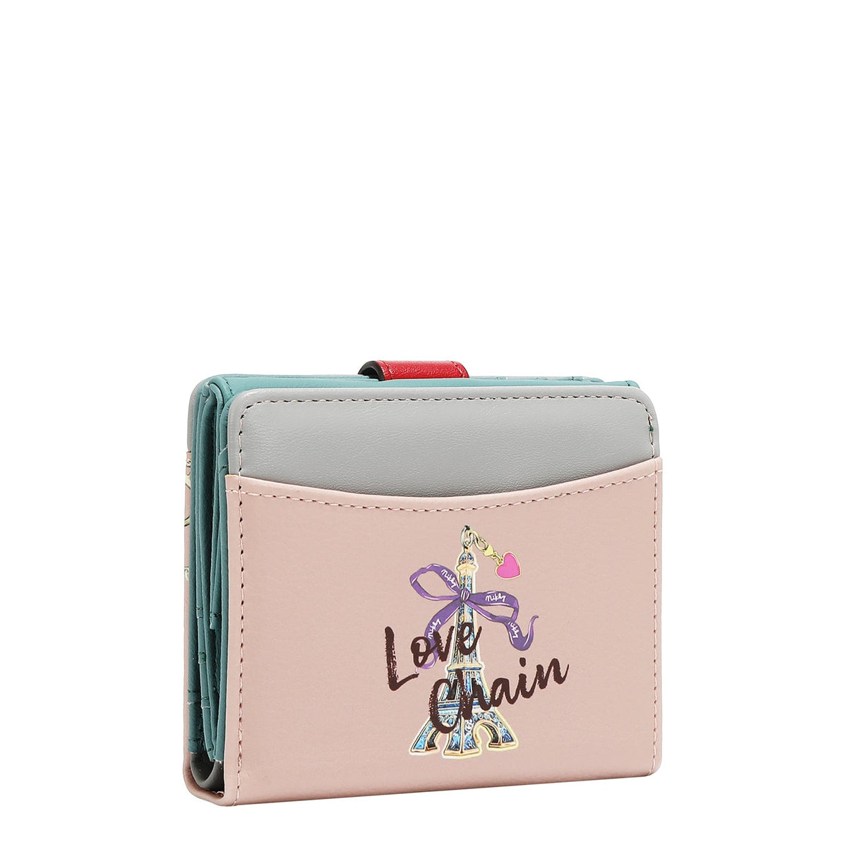 PORTAFOGLIO COMPATTO CON BOTTONE CUORE (LOVE CHAIN)