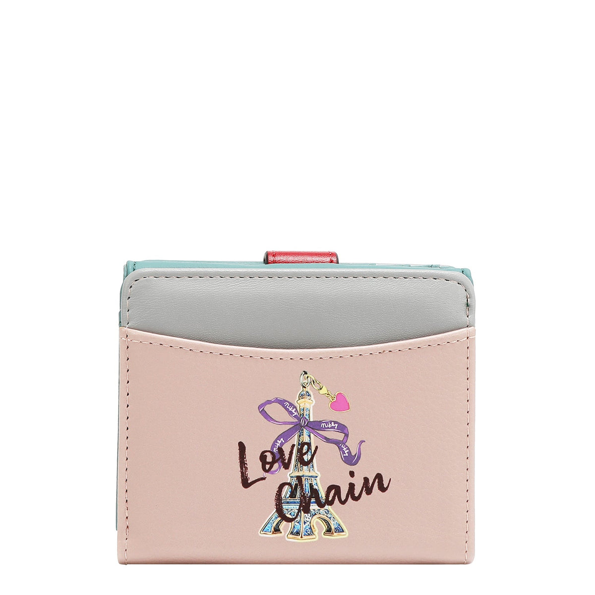 PORTAFOGLIO COMPATTO CON BOTTONE CUORE (LOVE CHAIN)