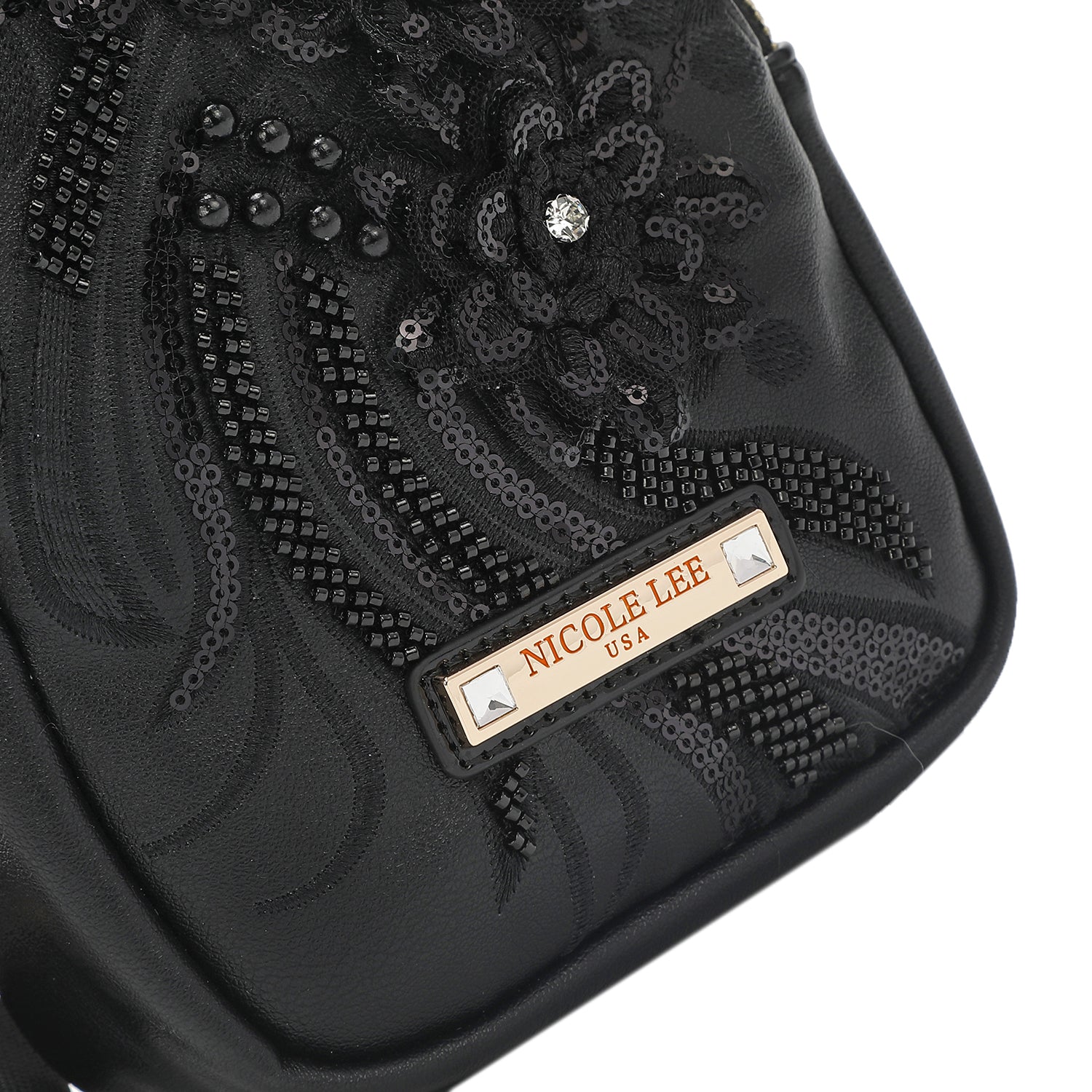 CROSSBODY BACKPACK WITH SEQUIN FLOWERS (BLACK)