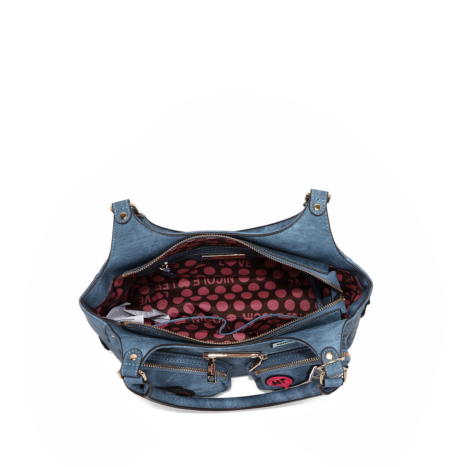 SHOULDER BAG WITH MULTIPLE PATCHES (RED)