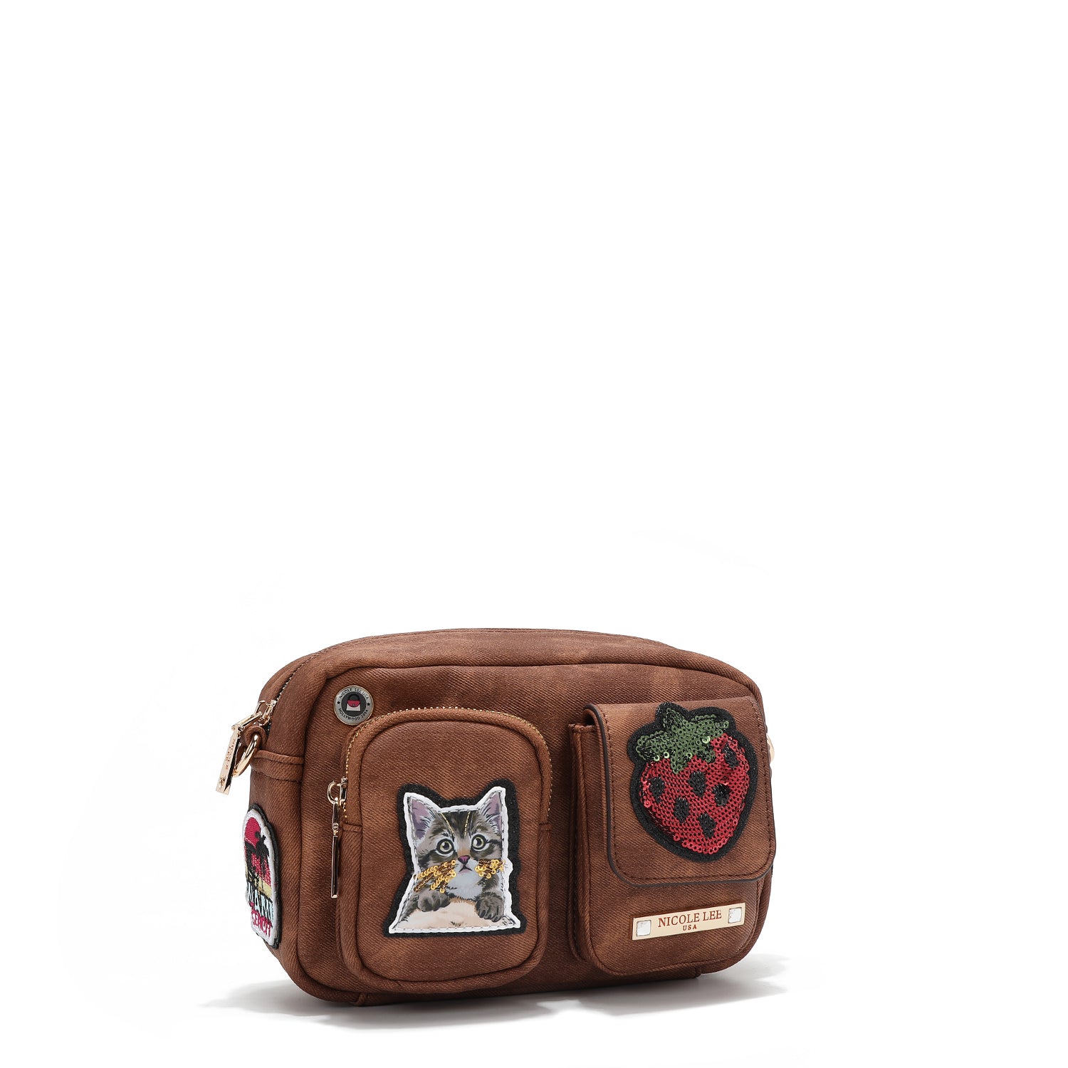 SAC BANDOULIÈRE AVEC PLUSIEURS PATCHS (MARRON)